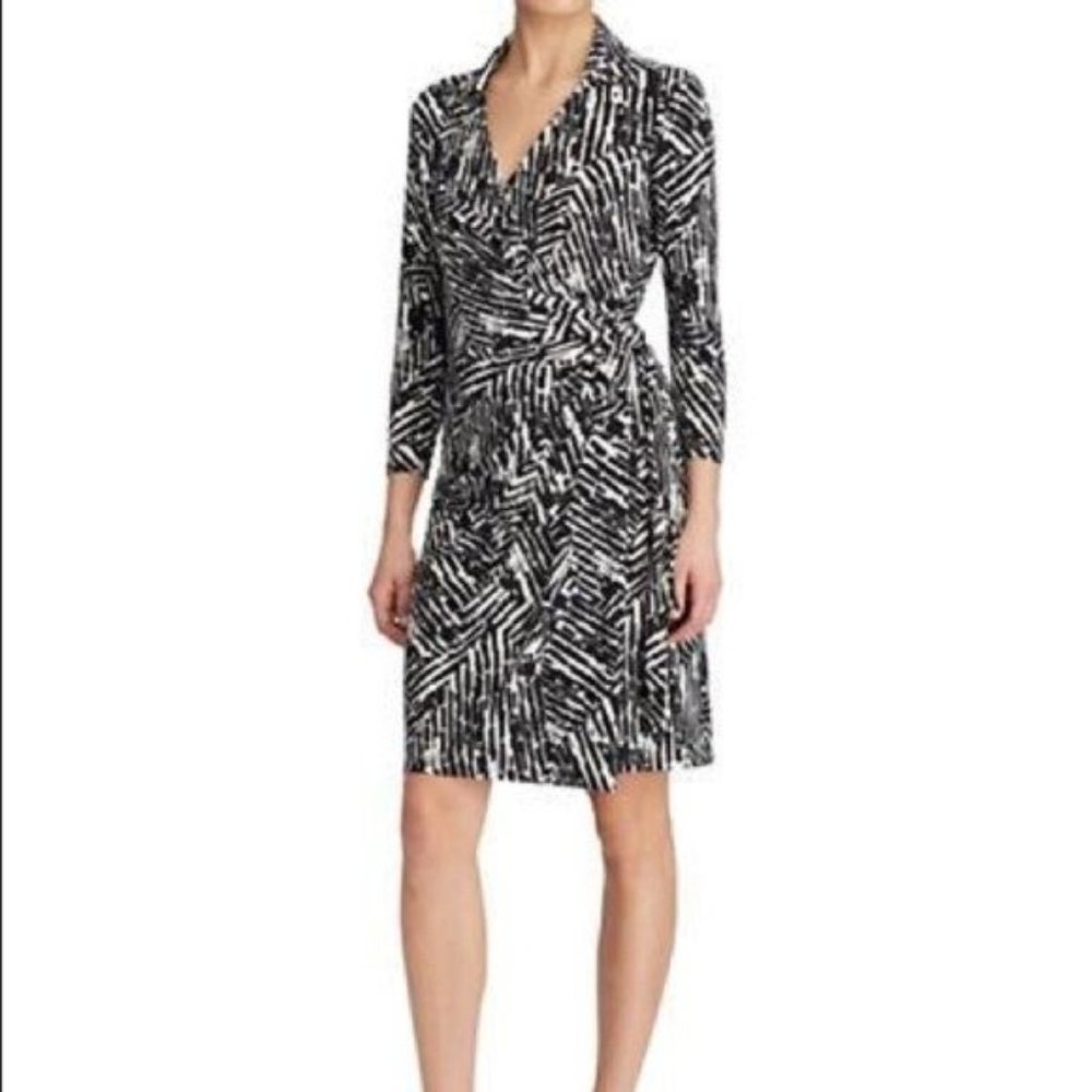 Ralph Lauren Black White Berryann Wrap Dress, 14